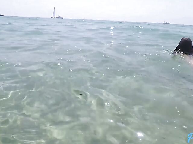 Skinny dipping in the sea and POV beach sex in Valentina Bianco's yellow bikini