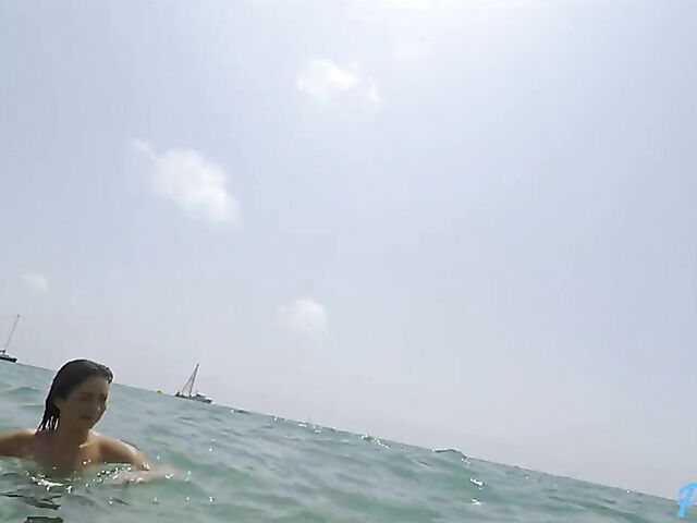 Skinny dipping in the sea and POV beach sex in Valentina Bianco's yellow bikini