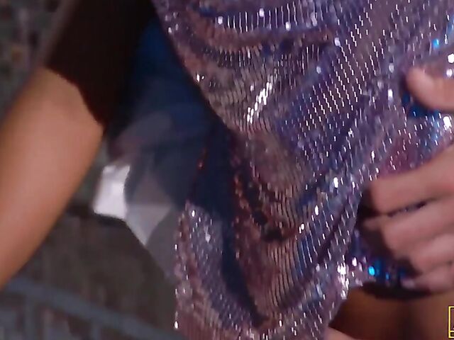 Euro anal threesome by the pool with glammed up Lauryn May getting shared by Riccardo Bell and Marco Nero