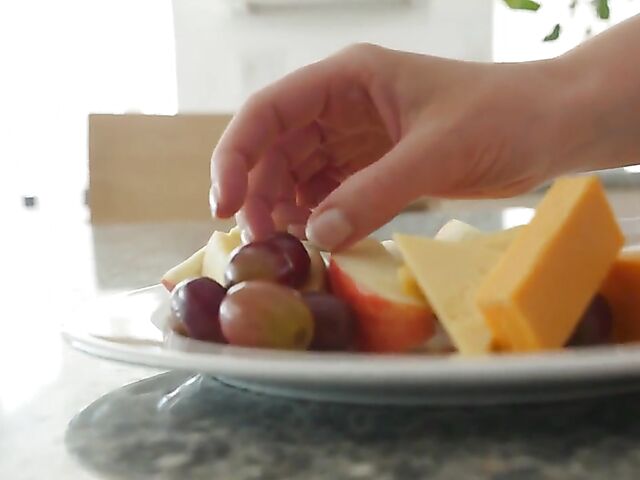 Natural busty Angela White gets it on in the kitchen