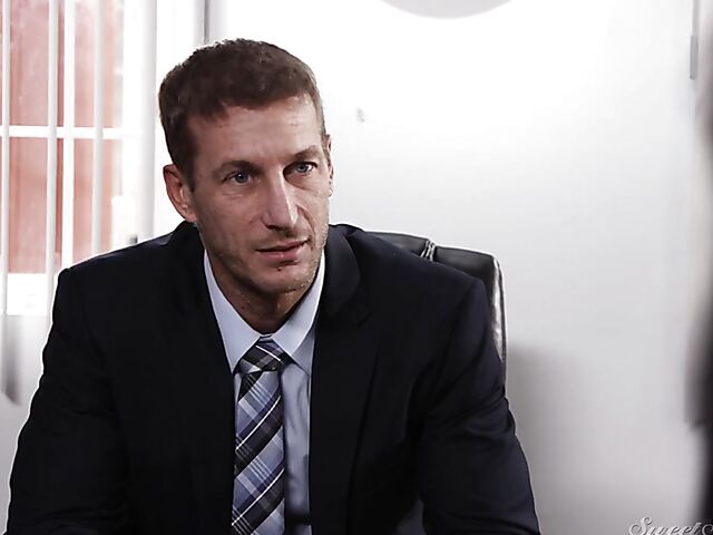 MILF brunette with nice boobs Reagan Foxx fucks the principal