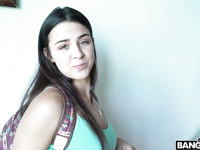 Juicy brunette teen Kylie Rocket shows her assets in the car and fucks a lucky guy