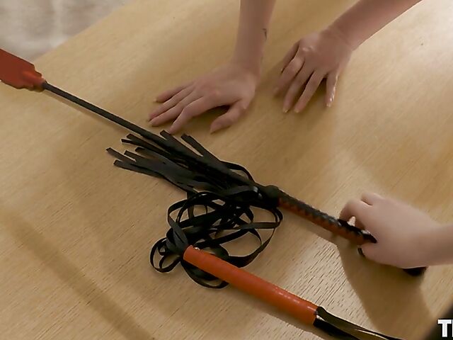 Gentle ass and pussy spanking and crop insertion in bondage with masked Adelyn