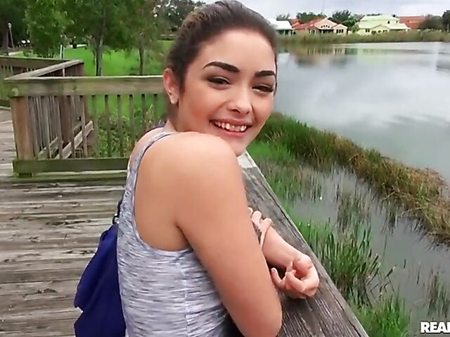 Car POV with cute shaved slut Sophia Ducati