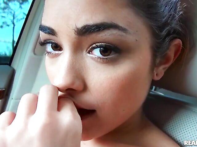 Car POV with cute shaved slut Sophia Ducati