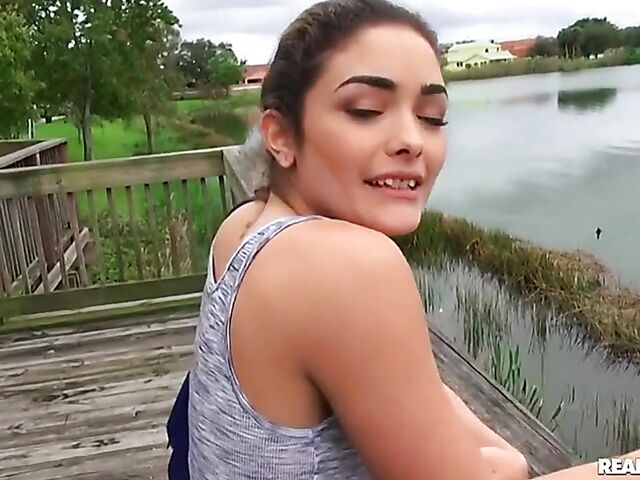 Car POV with cute shaved slut Sophia Ducati