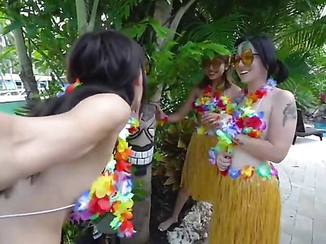 3 girls 1 guy fuck outside in Hawaii featuring Remi Jones, Hazel Heart & Riley Jean
