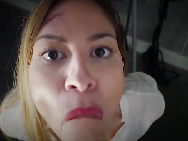 Ashley Alban - Long haired busty slave in bondage POV