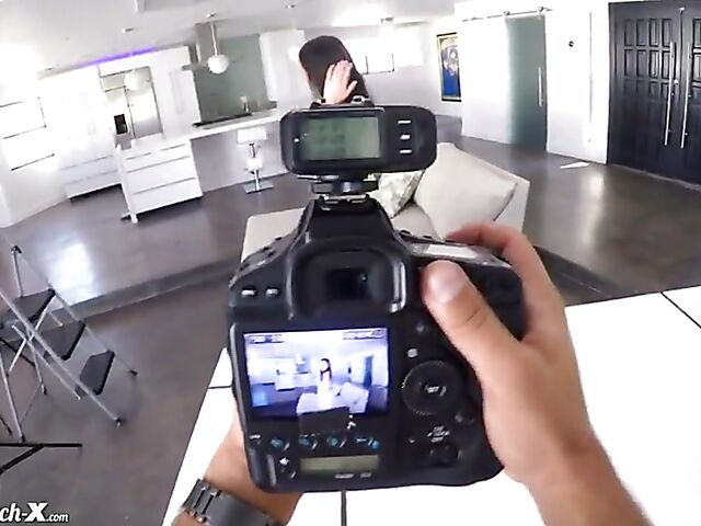 Porn audition POV with shaved brunette Mira Stone