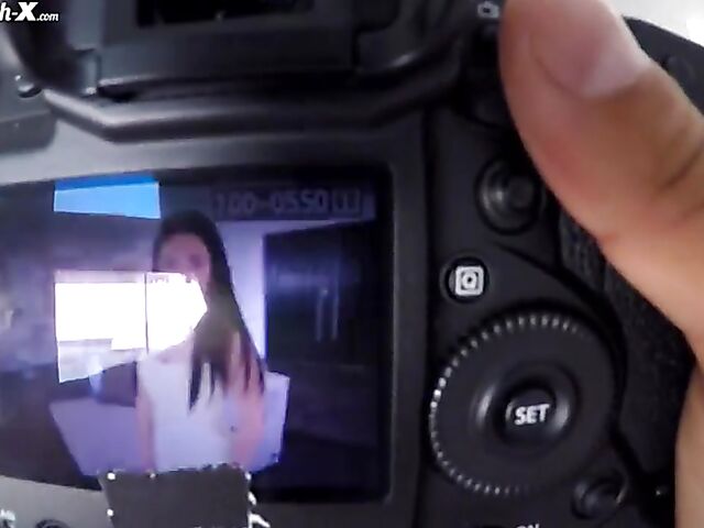 Porn audition POV with shaved brunette Mira Stone