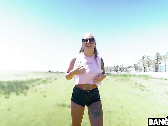 Public anal sex and blowjob with naughty Misha Maver