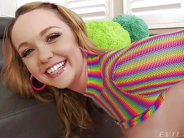 Nikole Nash - Teen anal hard fucking in  rainbow top and pink stockings