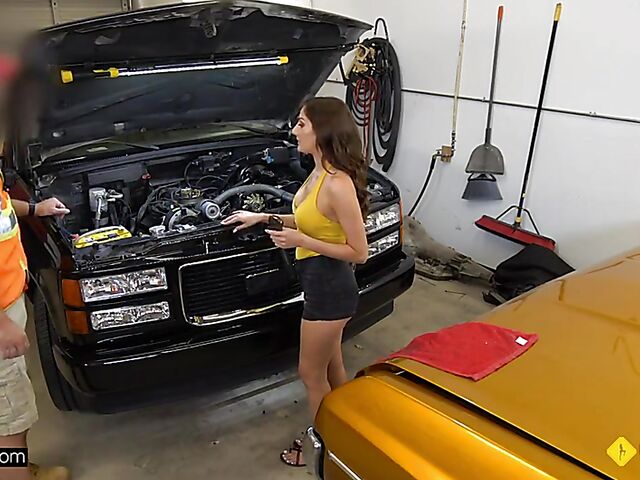 Ally Cooper - POV fucking with a car guru in the mechanic garage