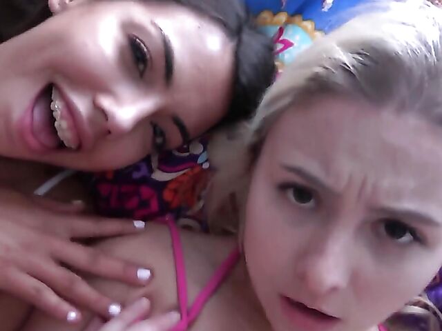 FFM POV in the bedroom with two bisexual girls Rachel Rivers and Aria Banks