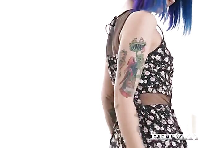 Young blue hair alt girl Keoki Star gets hammered