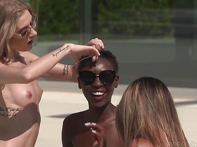 Summertime interracial group sex with Martina Smeraldi, Zaawaadi and Tiffany Tatum