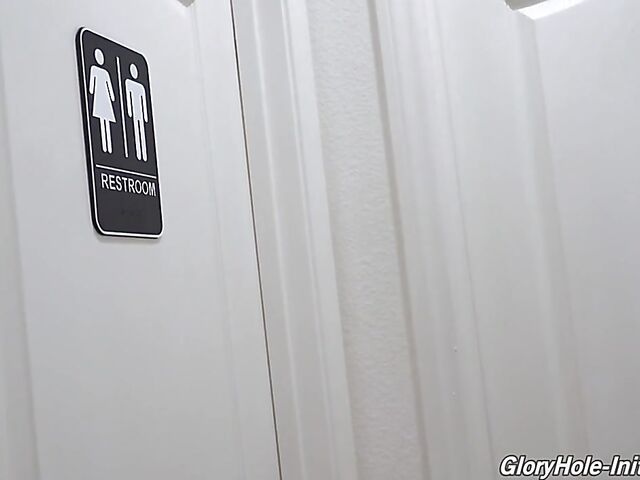 Toilet girl glory hole blowjob and fuck in the restroom