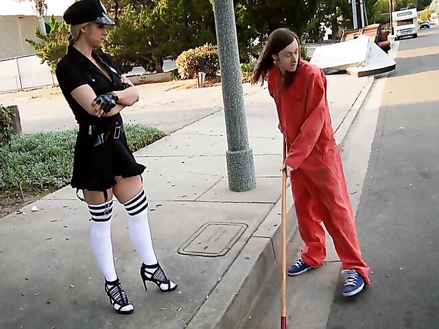 Public handjob in the street from bad lady cop Sarah Vandella