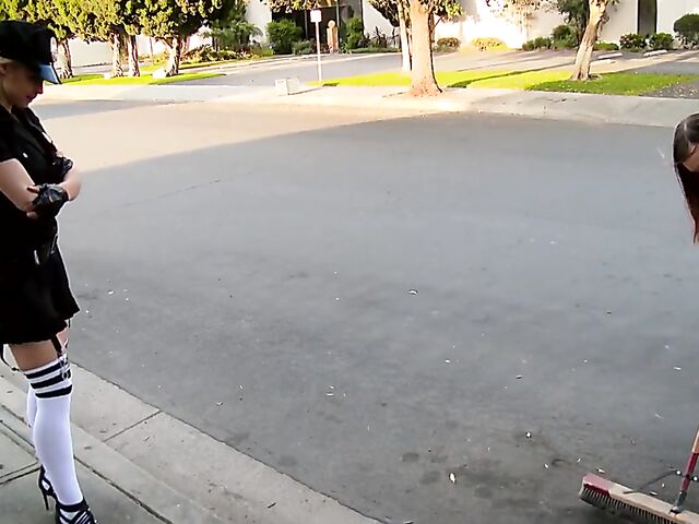 Public handjob in the street from bad lady cop Sarah Vandella