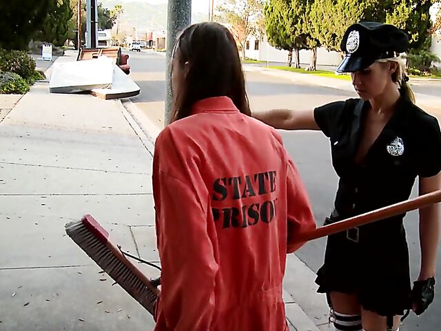 Public handjob in the street from bad lady cop Sarah Vandella