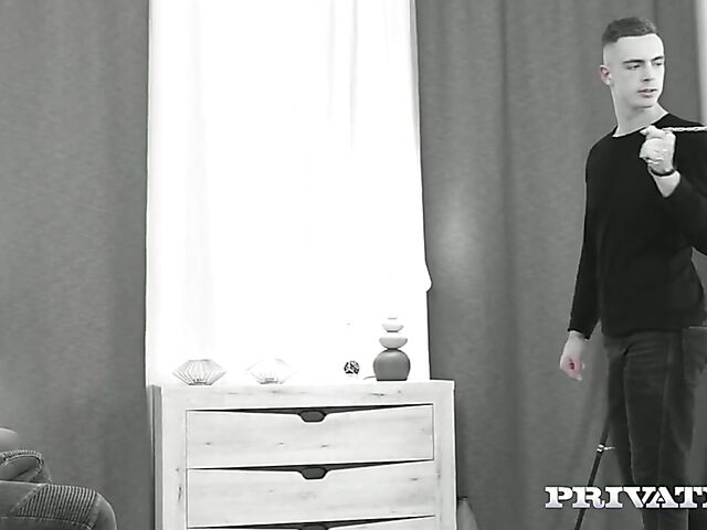 Roxy Sky - Flat chested skinny DP subslut on a leash