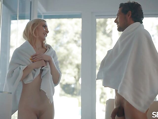 Pale blonde nudist Emma Starletto gets a dicking