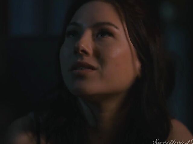 Rocky Emerson and Bella Rolland have slow lesbian sex in the dark