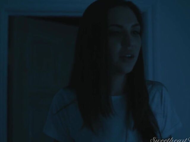 Rocky Emerson and Bella Rolland have slow lesbian sex in the dark