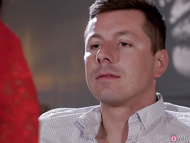 Elegant MILF Billie Star lap dancing and fucking in black stockings