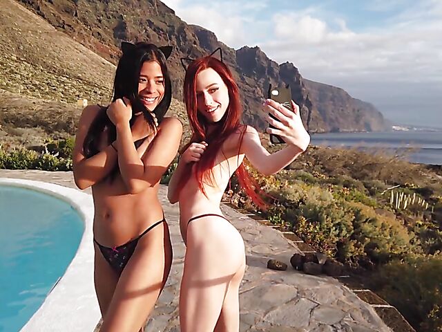 Karin Torres & Sherice Cats - Two petite teen girls posing nude and showing their tiny tits and lovely pussies outdoors