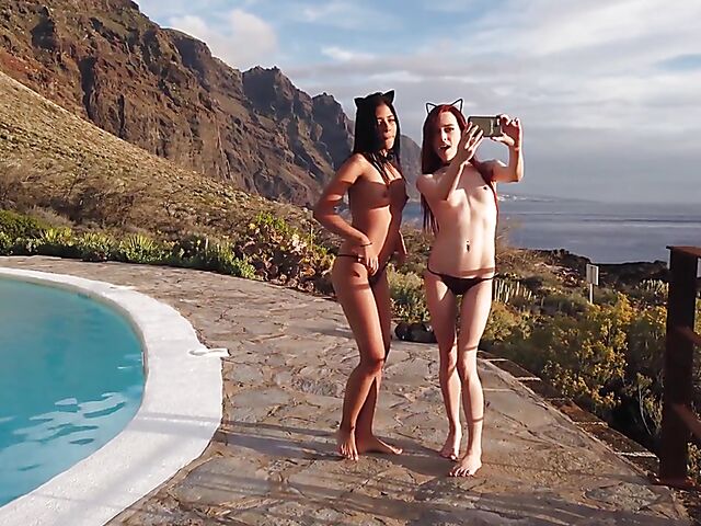 Karin Torres & Sherice Cats - Two petite teen girls posing nude and showing their tiny tits and lovely pussies outdoors