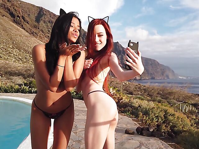 Karin Torres & Sherice Cats - Two petite teen girls posing nude and showing their tiny tits and lovely pussies outdoors