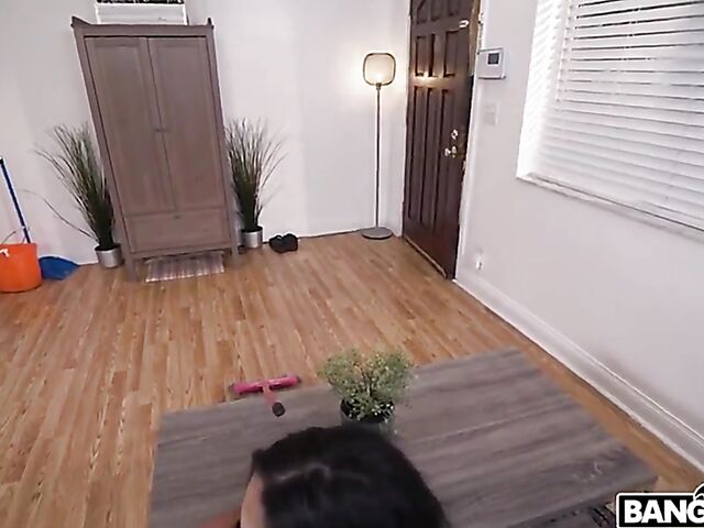 Busty curvy MILF maid with a big booty Kailani Kai cleaning naked and fucking