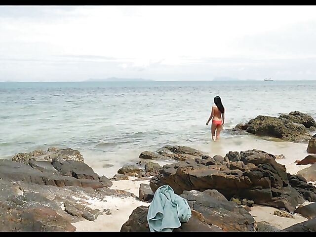 Erotic beach solo with beautiful asian babe Kahlisa