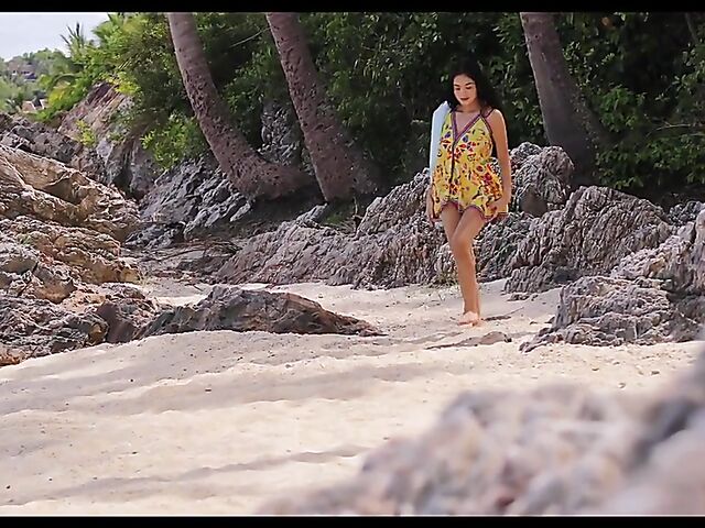 Erotic beach solo with beautiful asian babe Kahlisa