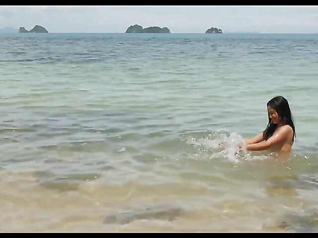 Erotic beach solo with beautiful asian babe Kahlisa