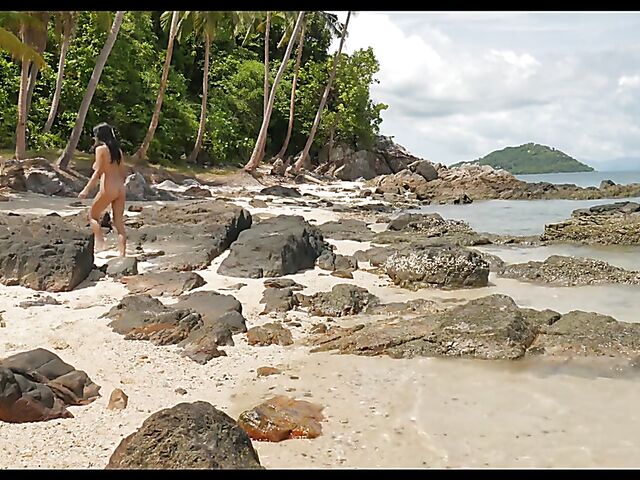 Erotic beach solo with beautiful asian babe Kahlisa