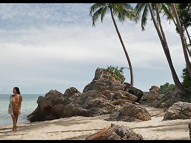 Erotic beach solo with beautiful asian babe Kahlisa