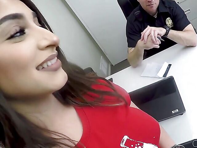 Handcuffed slut with pierced nipples Kim Torres fucks the cop