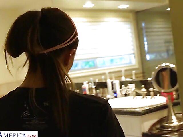 Perfect MILF with perfect tits Rachel Roxxx takes a shower and gets herself ready for a hard dick