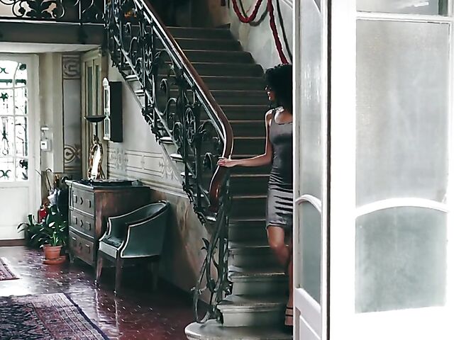 Gia Ren - Curly brunette solo with her fingers between her legs