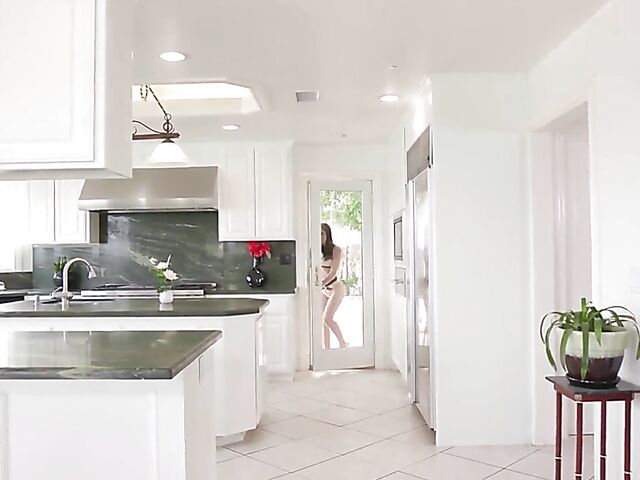 Naked Abella Danger sucking cock in the kitchen