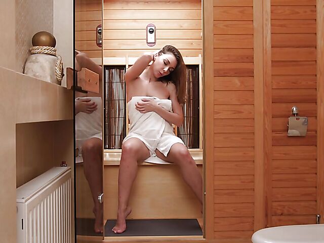 Anilos masturbation in the sauna with 30-year-old babe Anastasia Ocean