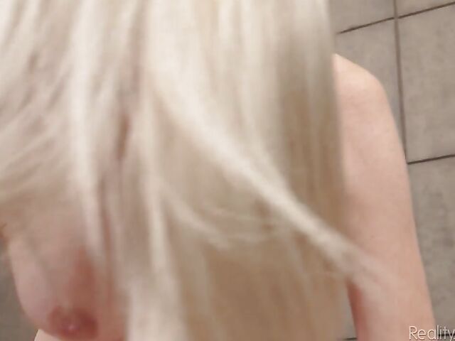 Blue-eyed blonde MILF with fake boobs Katie Monroe fucks a tiny boy