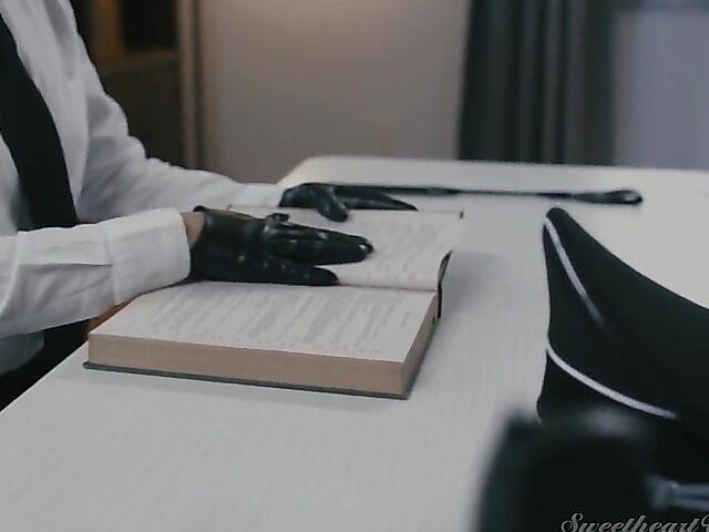 Kinky lesbian headmistress Helena Locke spanks and licks redhead Penny Pax