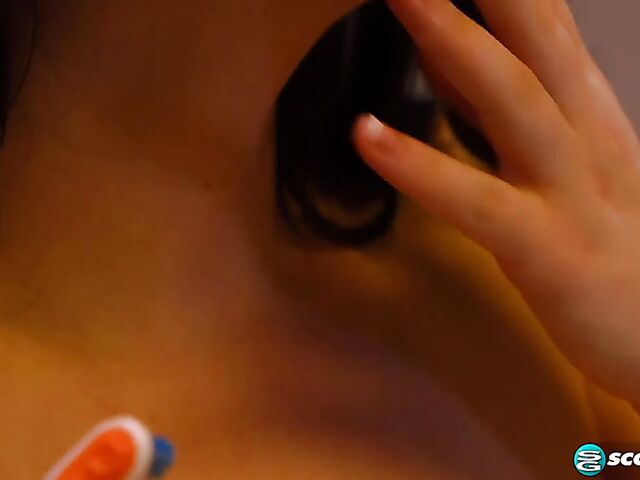 Diana Eisley's nice natural tits during the morning routine