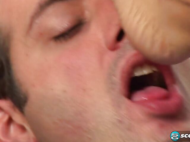 Pantyhose feet worship and sex on the floor in the restroom with Brandon Jes