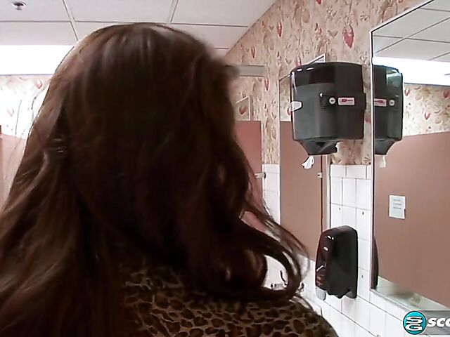 Pantyhose feet worship and sex on the floor in the restroom with Brandon Jes