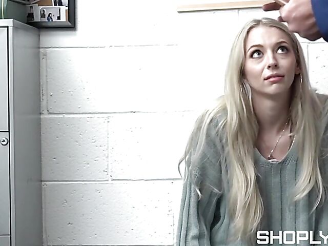 Blonde shoplifter Lily Larimar convinced to fuck her way out of trouble