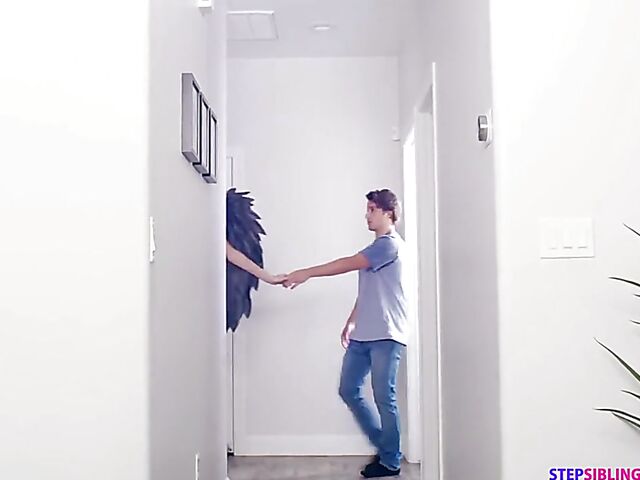 Young skinny angel of sin Kyler Quinn fucking with her wings on